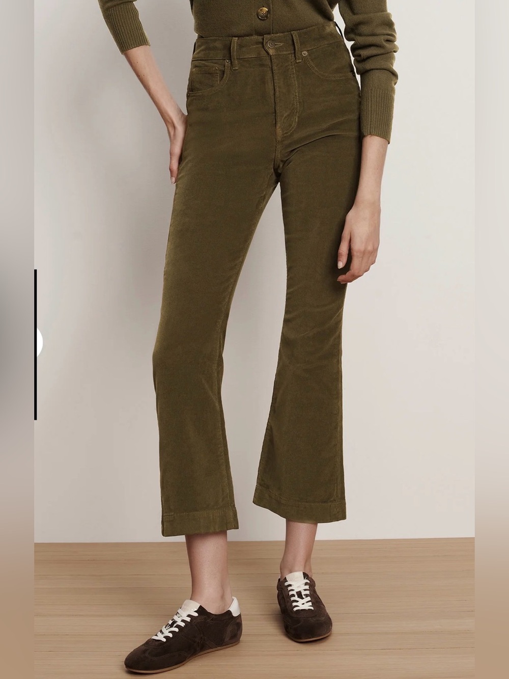 Veronica Beard Carson Corduroy Kick Flare Green Stretch Cotton Cropped Pant Sz26
